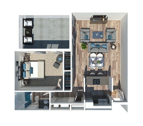 Floor plan for 1 bed, 1 bath, 800 sqft